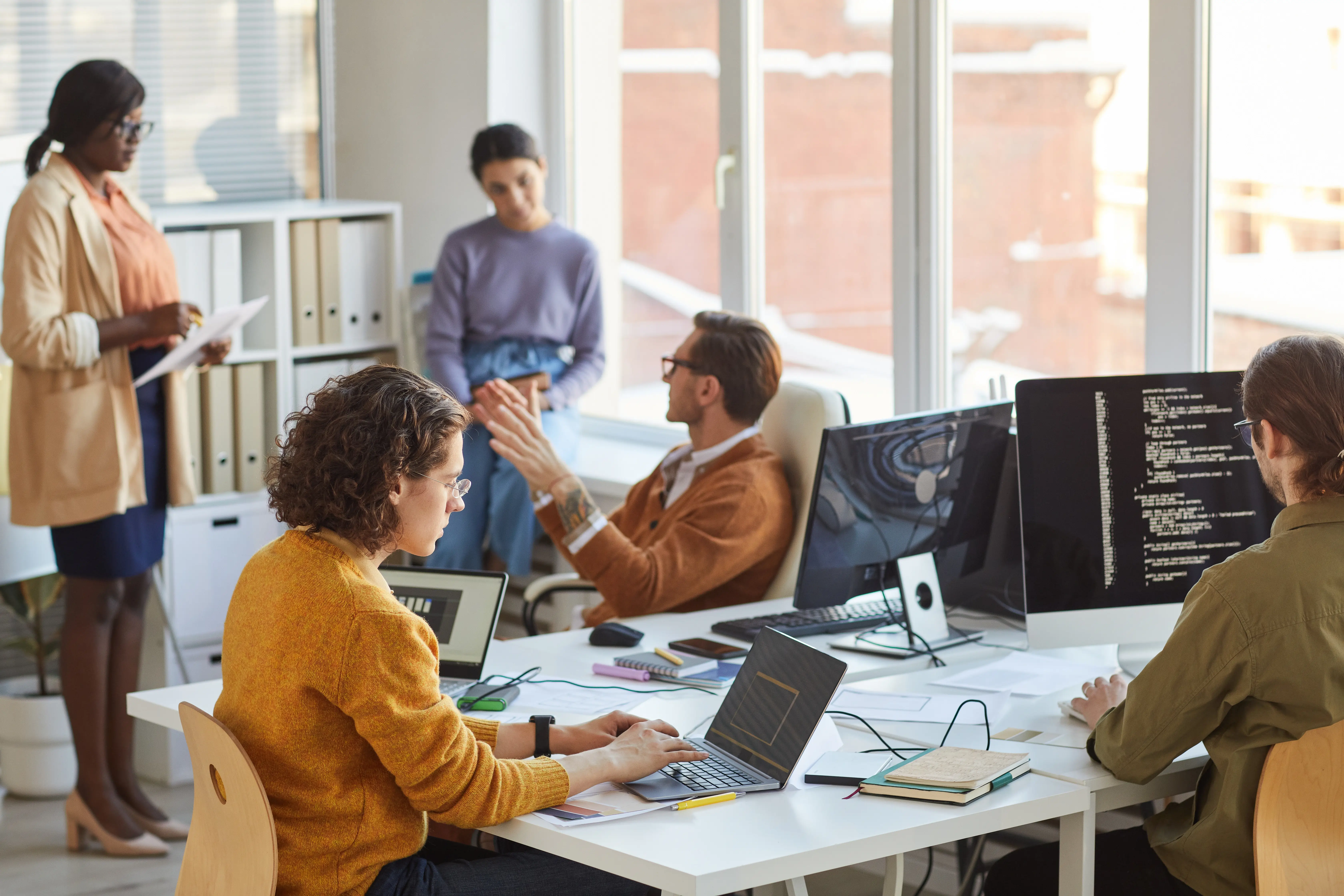Development team collaborating on software solutions