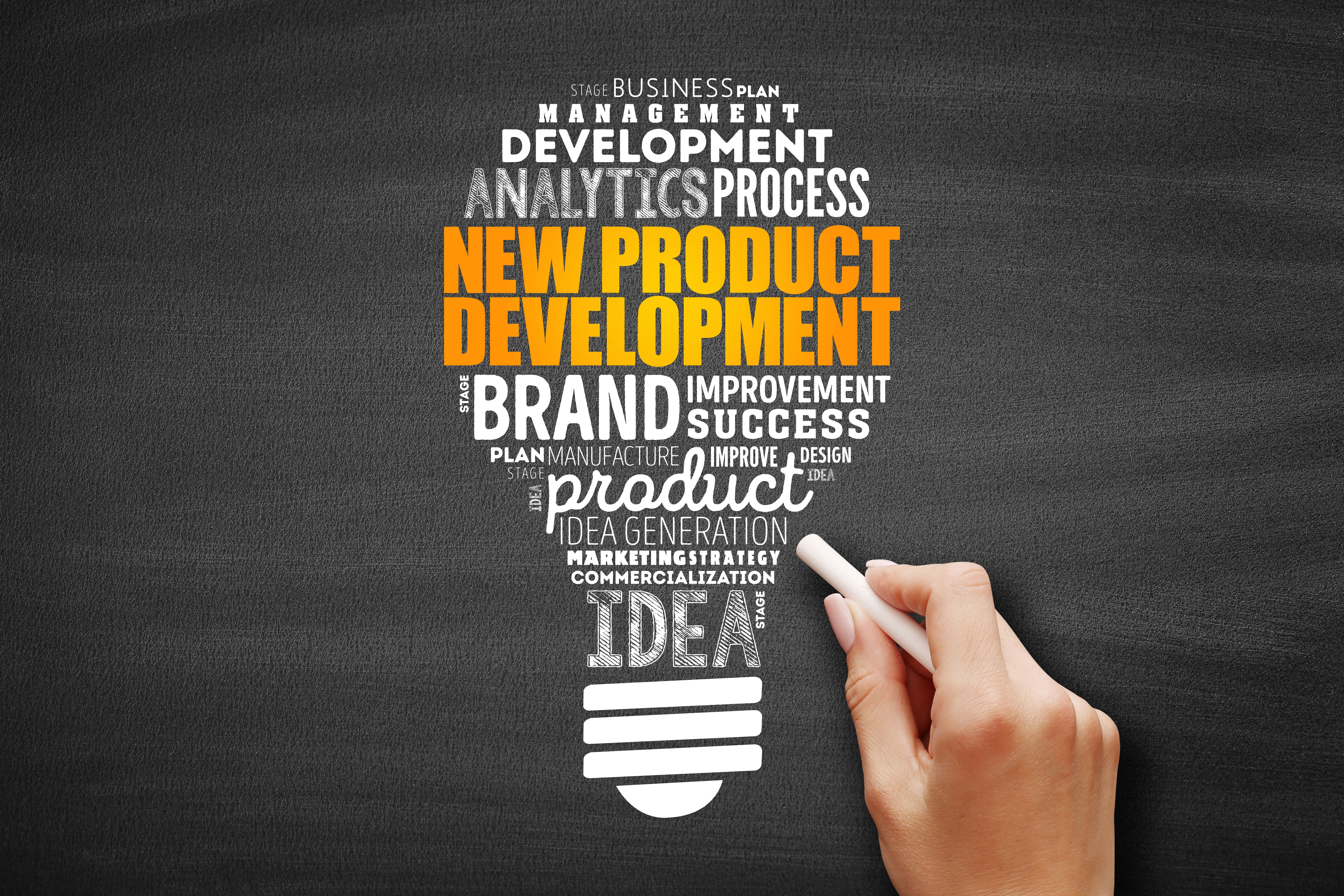 Lightbulb symbolizing creativity and innovation on a chalkboard with brainstorming ideas